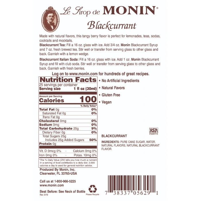 Monin Blackcurrant Syrup 750mL