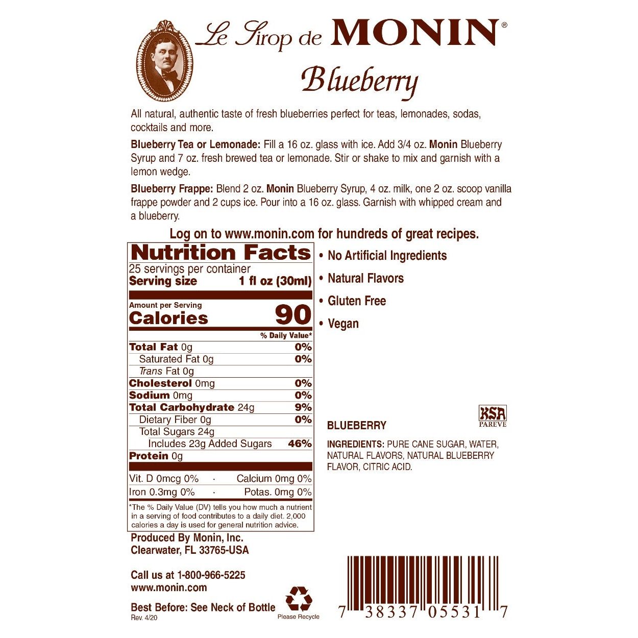 Monin Blueberry Syrup 750mL