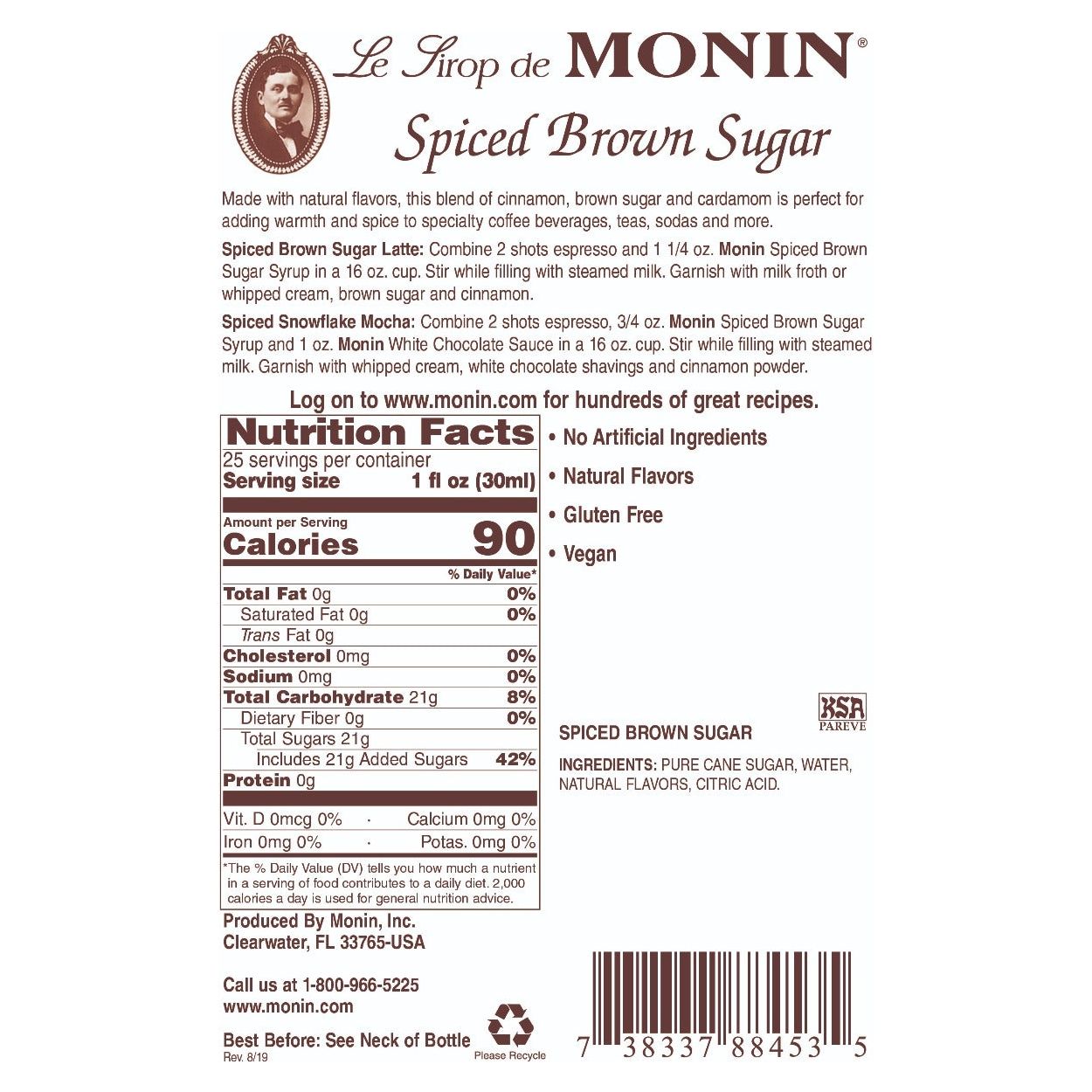 Monin Spiced Brown Sugar Syrup 750mL