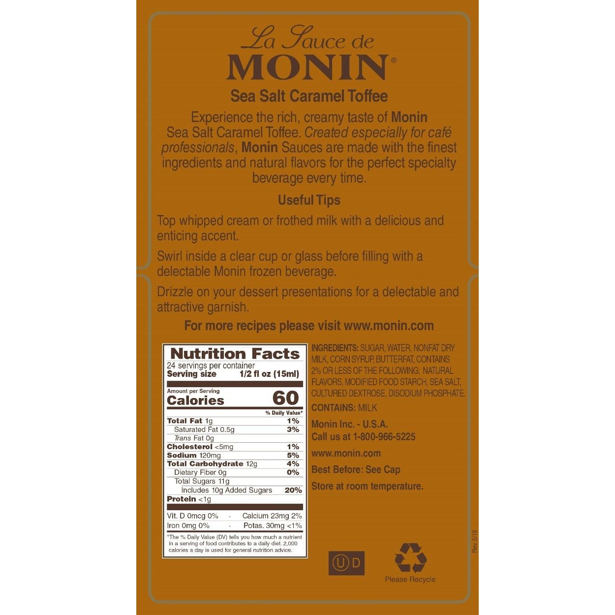 Monin Sea Salt Caramel Toffee Squeeze Bottle Sauce 355ml