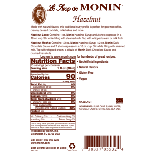 Monin Hazelnut Syrup 750mL