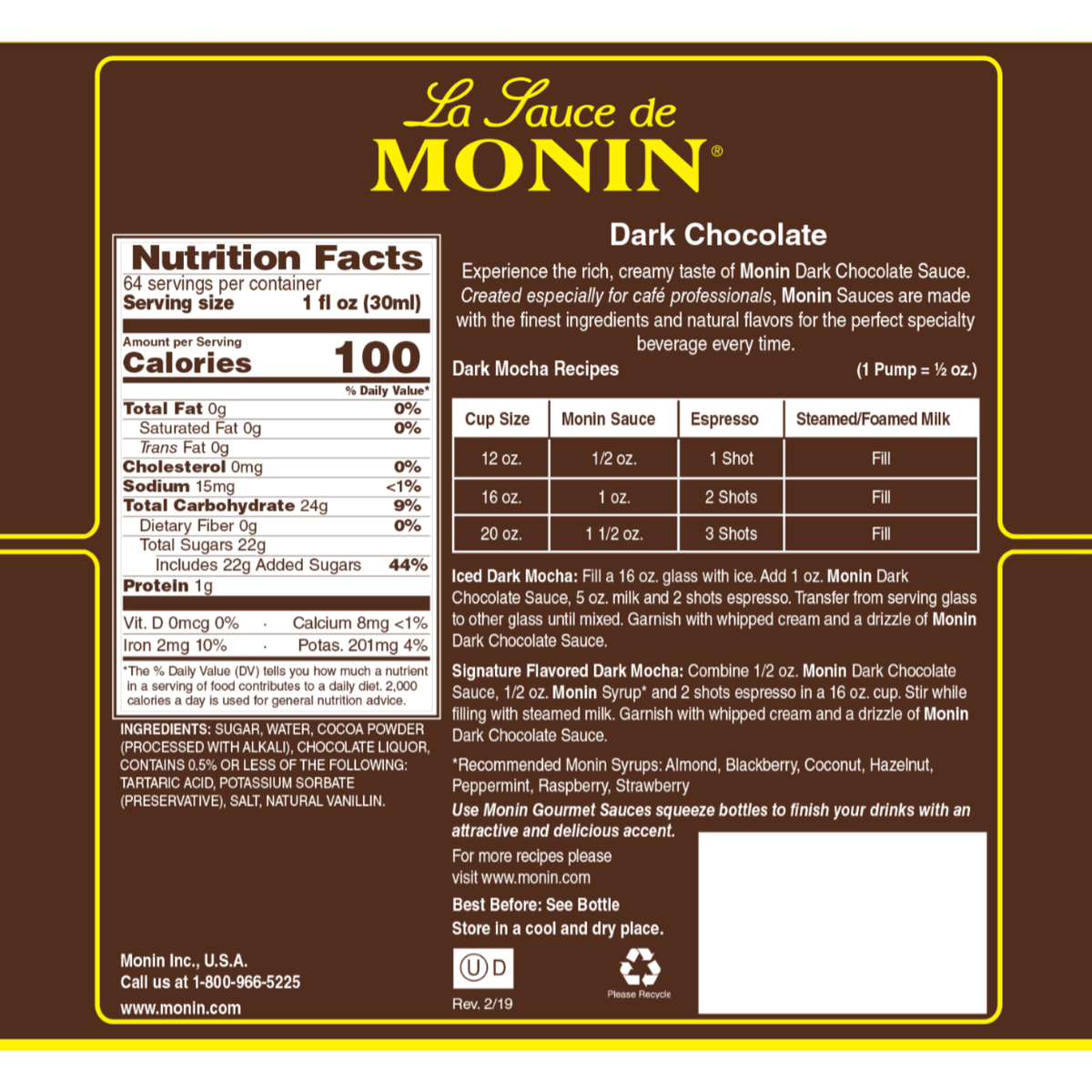 Monin Dark Chocolate Sauce 1.89L