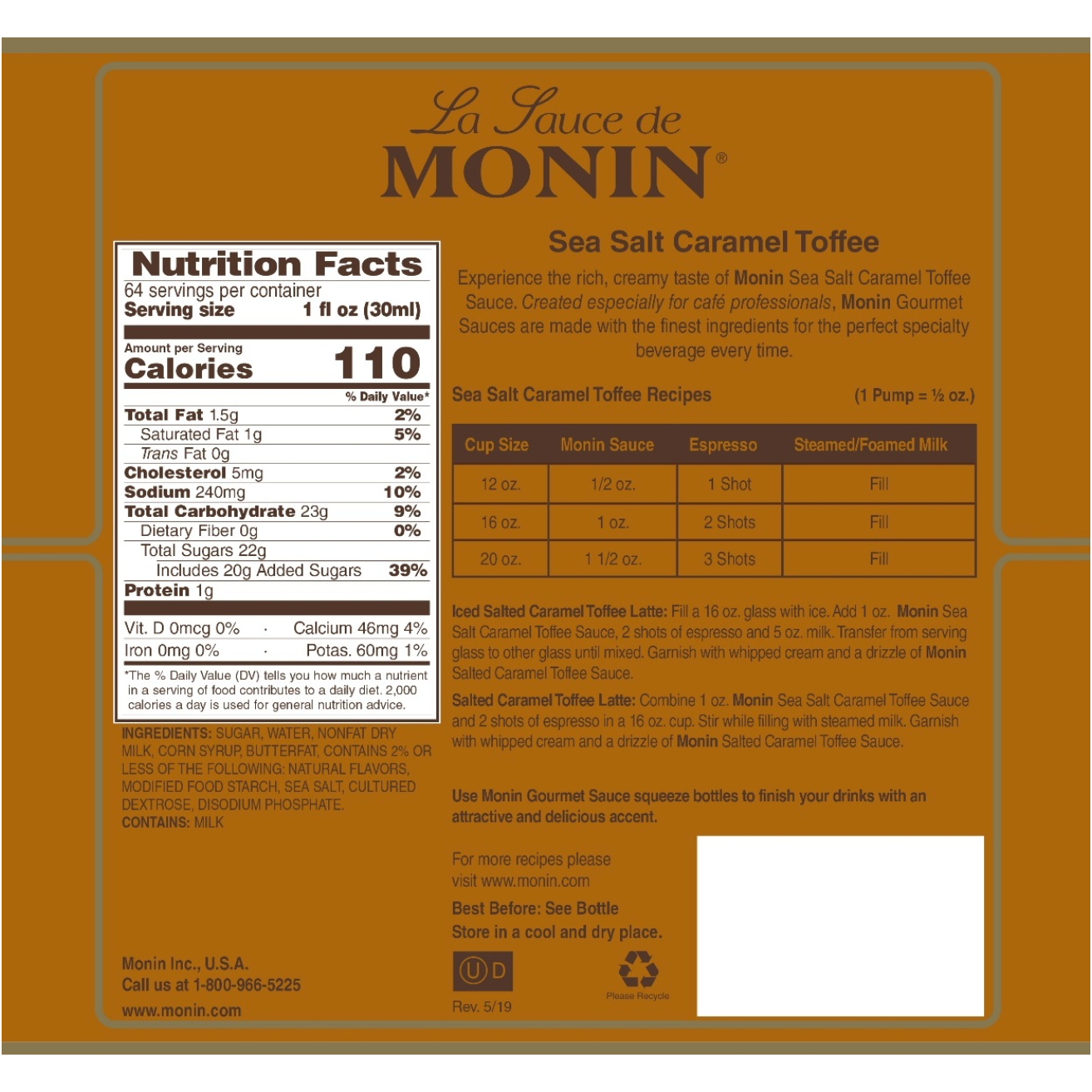 Monin Sea Salt Caramel Toffee Sauce 1.89L