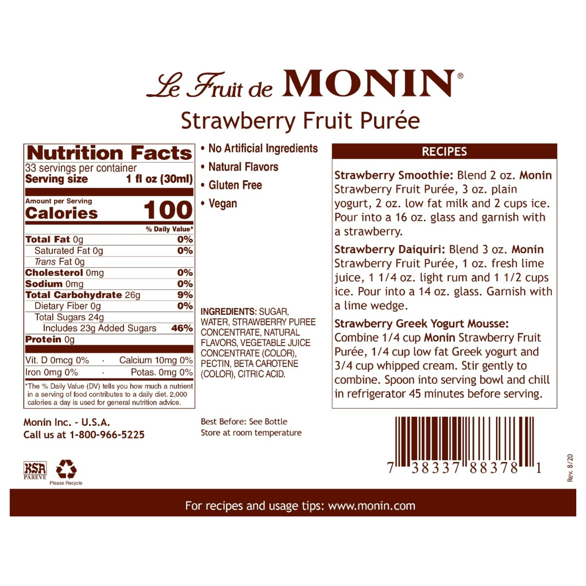 Monin Strawberry Puree 1L